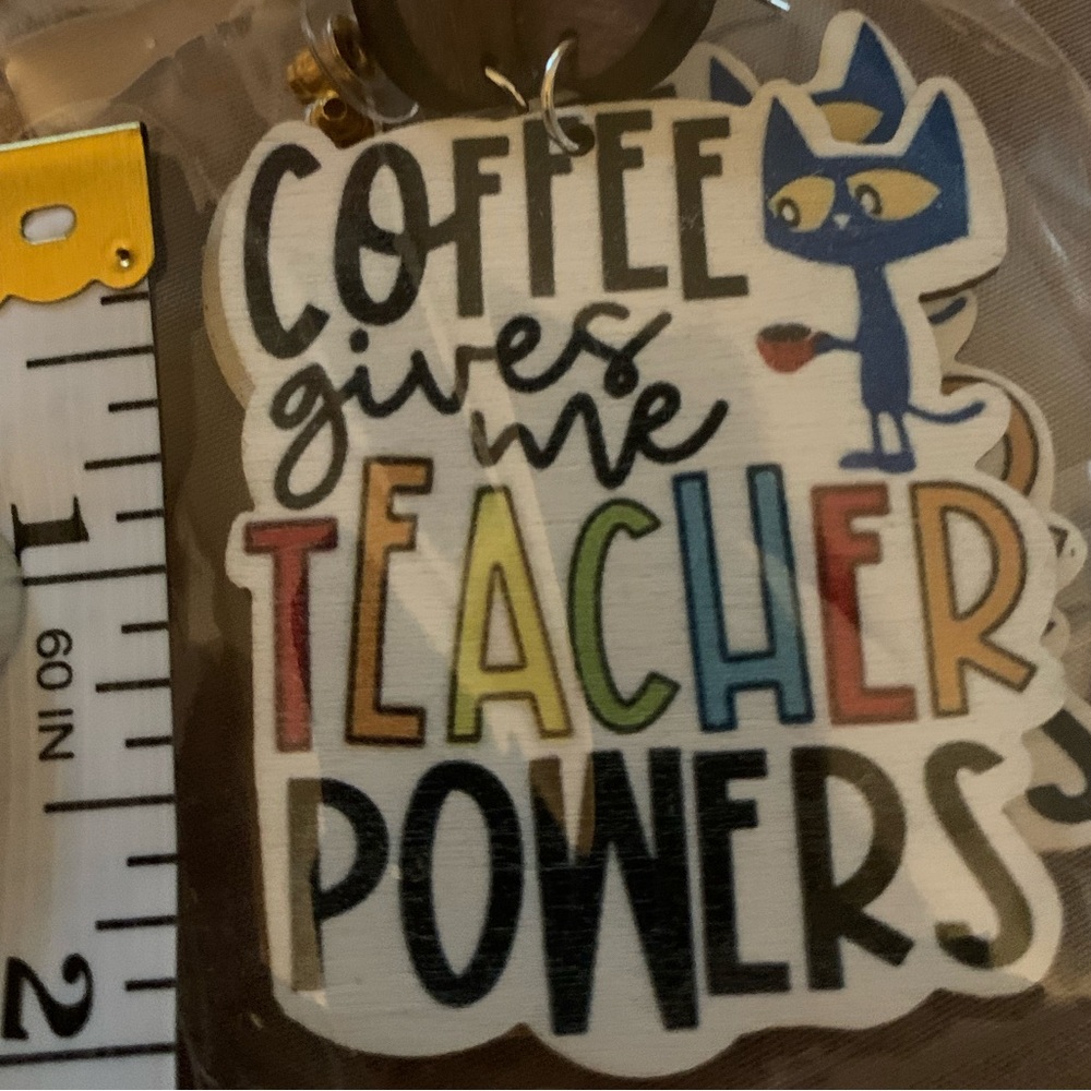 NEW! Coffee Gives Me Teacher Powers Cat Wood Earrings - Picture 2 of 2